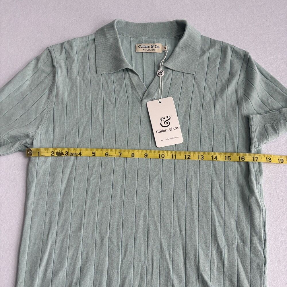 Collars & Co Maranello Polo Men S Light Green Cotton Silk Knit Ribbed Preppy NWT - Picture 6 of 6